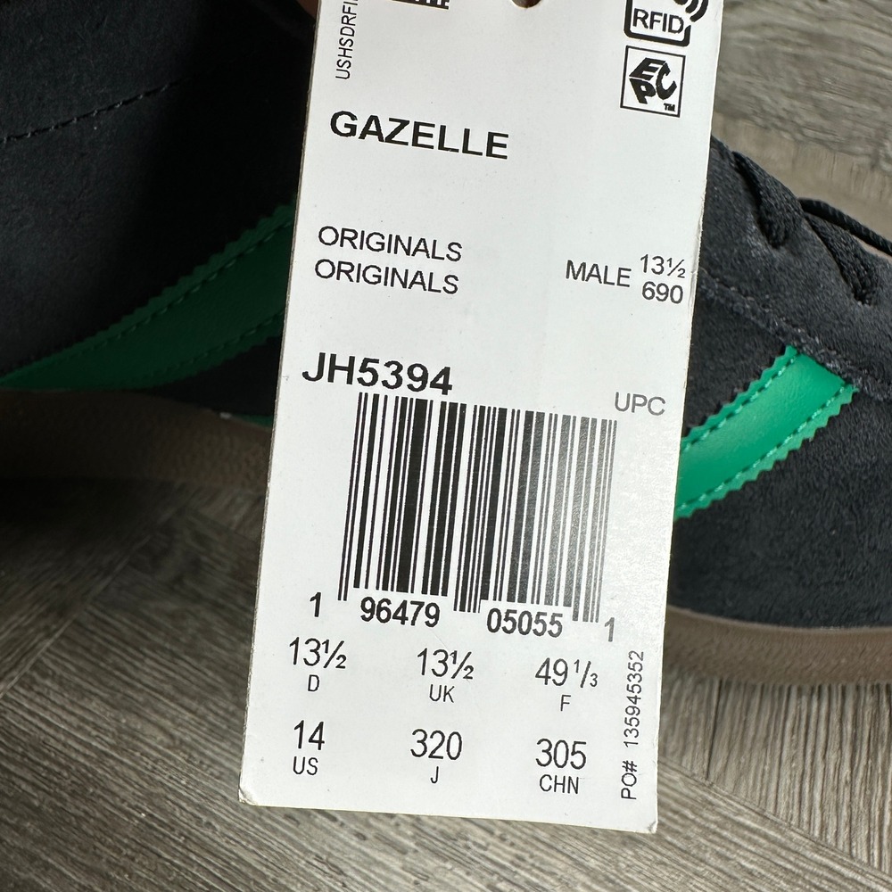 Adidas Gazelle Mens 14 Black Suede Green Gum Retro Classic NEW JH5394 - Picture 8 of 8